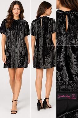 NWT Shiela Rose Size L Black Crushed Velvet Dress Back Tie Keyhole Holiday Goth
